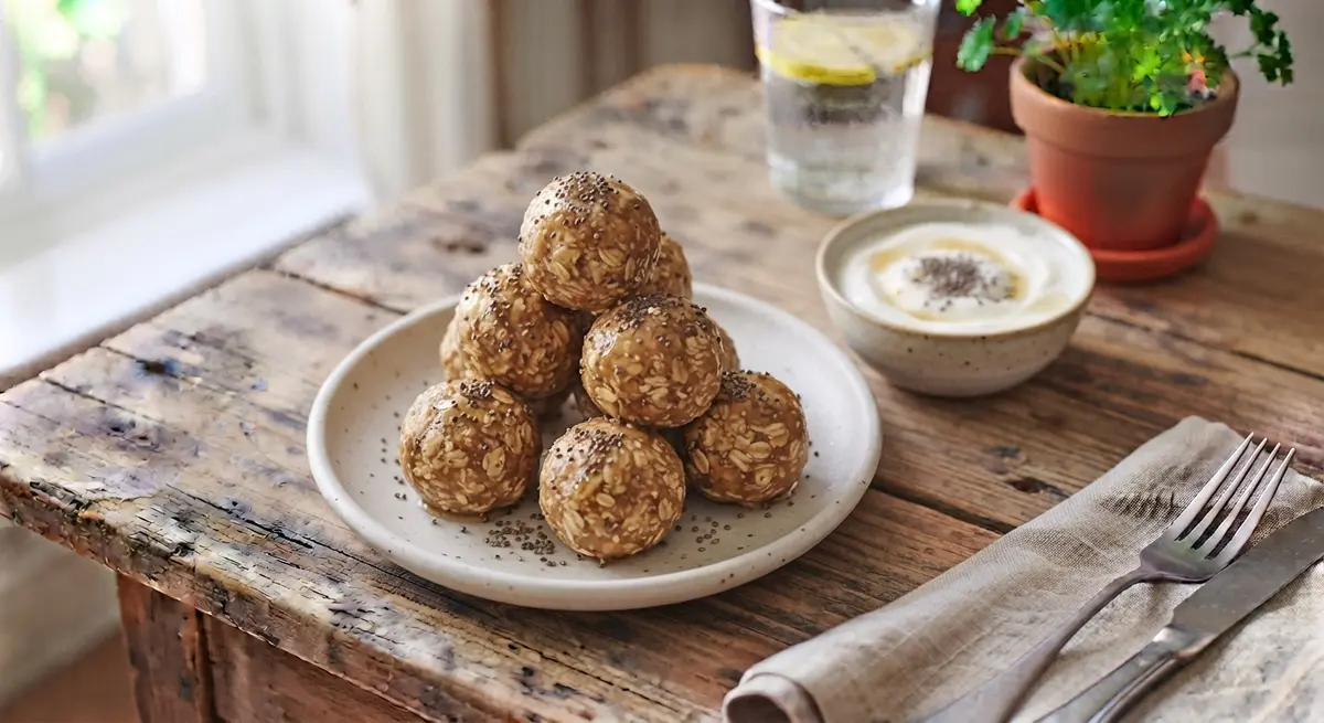 Oat Honey Chia Energy Balls + yogurt